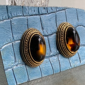 Jean Louis Scherrer JSL Vintage Earrings Faux stone Amber Bronze tone Oval Large image 5