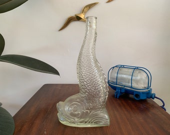Zeldzame jaren 70 vis karper glazen lege fles vintage bloemenvaas