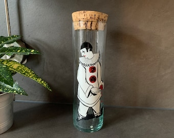 Pierrot Clown Glass Jar Cork stopper Vintage Flower vase Large size Container