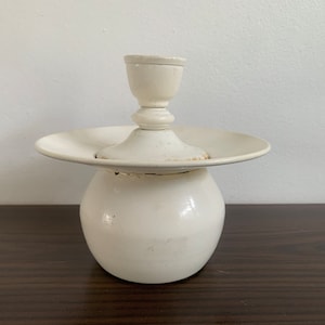 Enamel White Sphere Candle Holder Stand Stick Antique