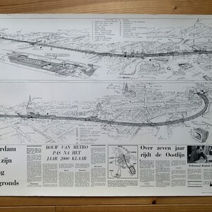 Seltenes 70er Jahre Amsterdamer Metro Bau Poster Blueprint Kunst Vintage