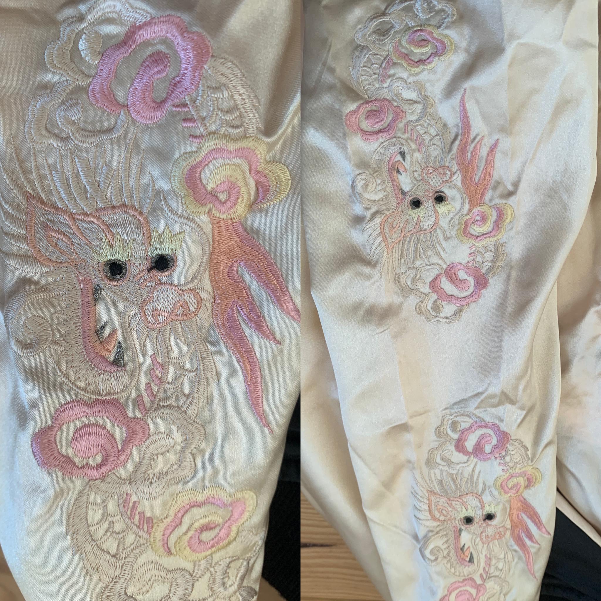 Rare Sukajan Souvenir Nylon Jacket Dragon Embroidery Pink Black