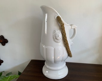 Pottery Flower vase Yellow Gold RARE Bay Keramik W-Germany Ceramic Giant Jug Flower vase with Rope White Lion Vintage Handle Vintage Jug