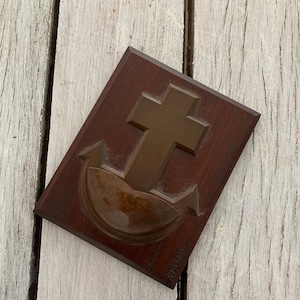60s Holy water font Cross Bronze Wall hanging Wood Vintage Christian Decoration