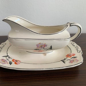 20s W.H Grindley Gravy Boat Sauce pot Ceramic Windsor Ivory Flower  Antique Made in England