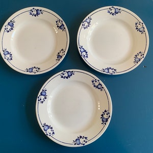 Set of 3 30s Saint Amand Salad Cake Plate Ceramic Made in France Vintage Antique Blue Stencil Fruits Orange