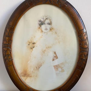 80s Sara Moon Print Wooden framed Oval Vintage Large