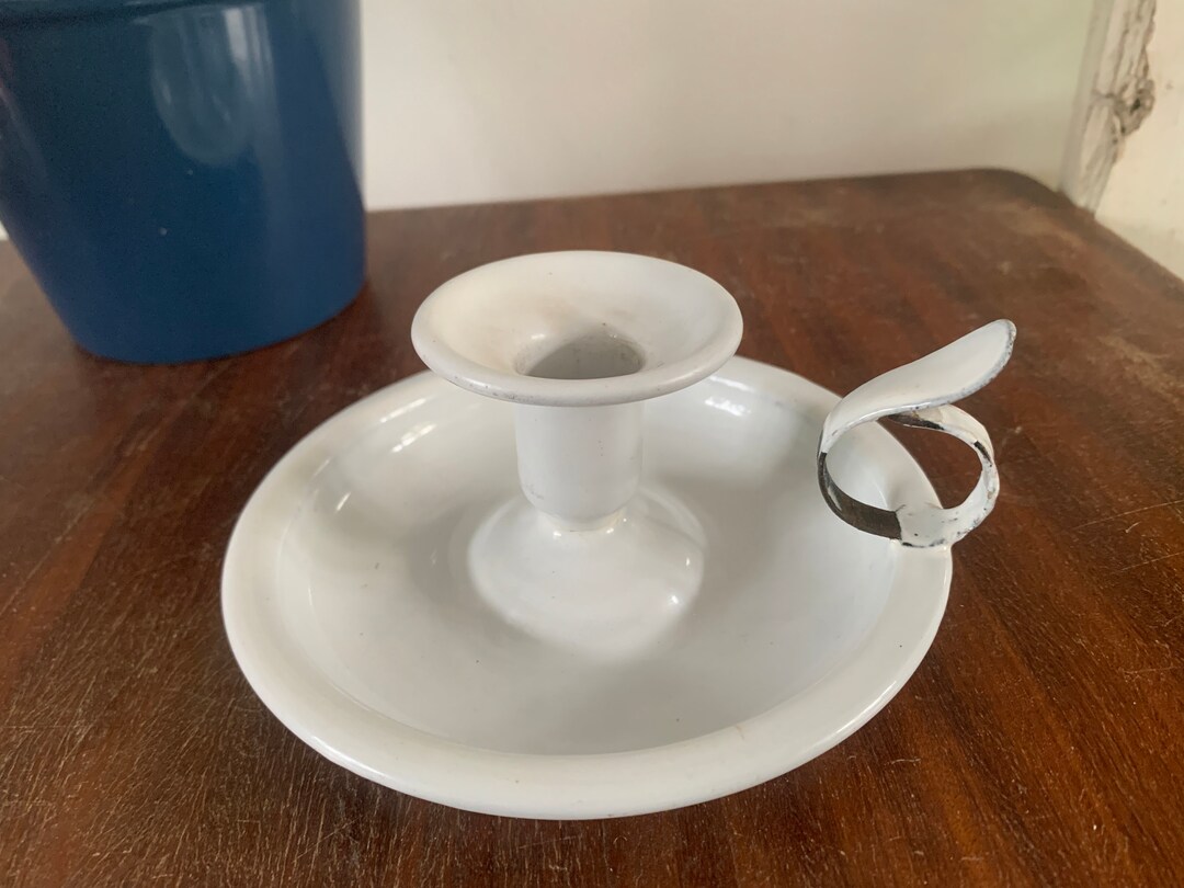 50s White Enamel Candle Holder Candle Stand Handle Vintage Etsy UK