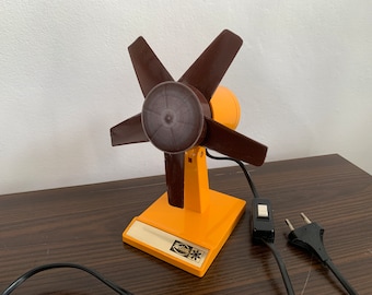 Helios Plastic fan West Germany 70s Type PT60 Desktop Retro Vintage Mustard yellow