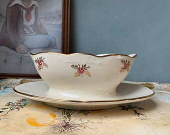 50s Rare Boch la louviere Gravy Boat Sauce Made in Belgium Classic Ivory Gold Flower Ceramic