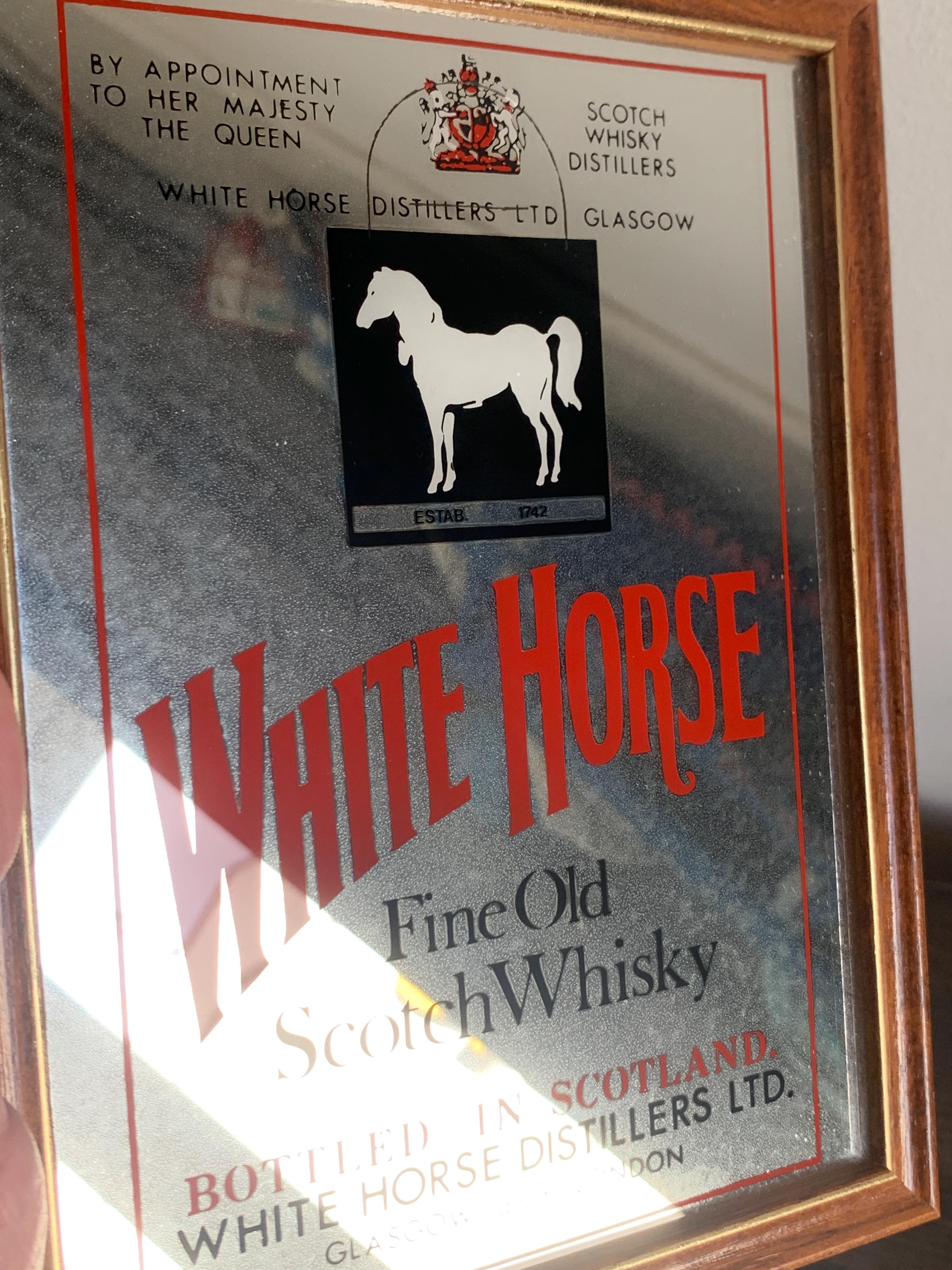 White Horse Pub Mirror Whisky Wooden Frame Wall Hanging - Etsy