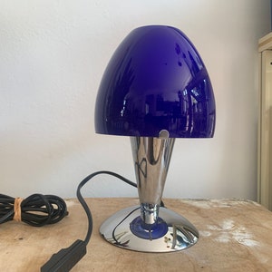 IKEA Table lamp Sextett Mushroom Glass Dark blue Chrome steel Desk light Vintage