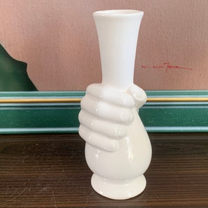 Hand White Ceramic Flower vase Art Vintage Unique