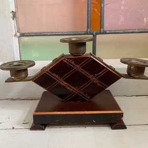 20s Artdeco Wooden 3 arms Candle Holder Candle Stand Vintage Antique