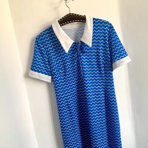 70s Dress Blue White Vintage