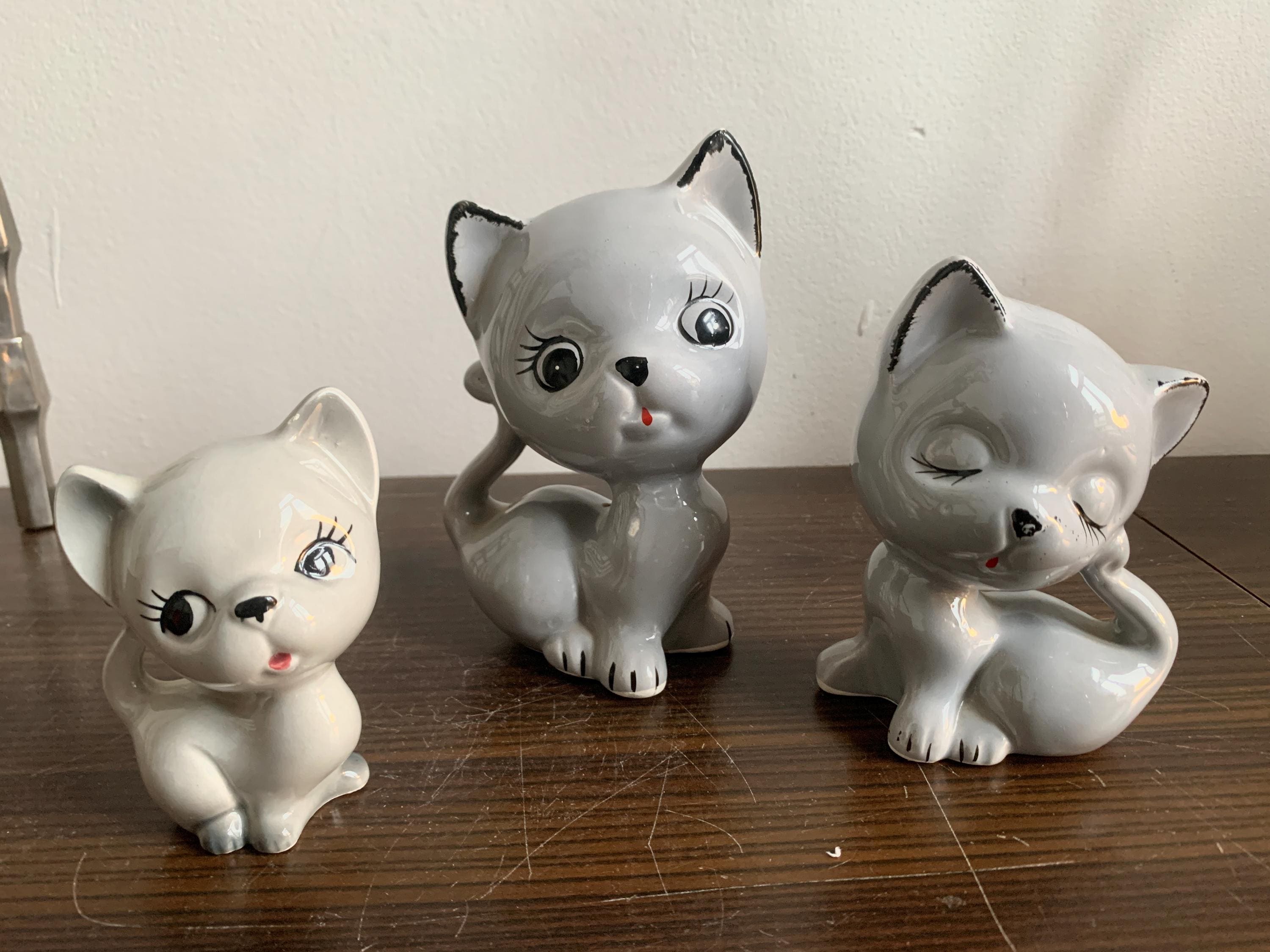 70年代 陶器製猫の置物 3個セット グレー ヴィンテージ - Etsy 日本