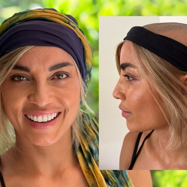 Echthaar-Perücke Gesicht-Rahmen unter Hüten, Mützen und alle Ihre Kopfbedeckungen - Bequemes Stirnband mit befestigtem Haar - Chemo- und Alopezie-Hut-Perücke