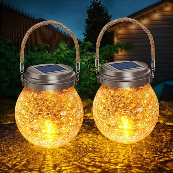 Crackle Glass Ball 2 Pack Solar Lantern Lights Solar Garden