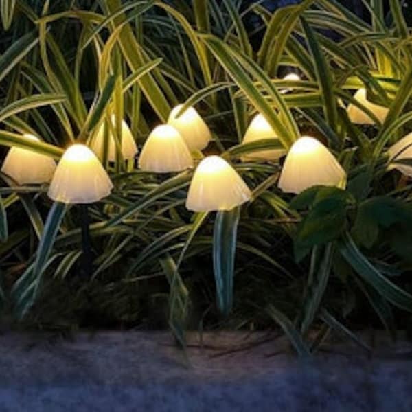 Mushroom Lights  (12 LED), Mushroom Solar lights Decor, String Lights, Solar Garden lights,  Solar Lights Outdoor, Halloween Outdoor