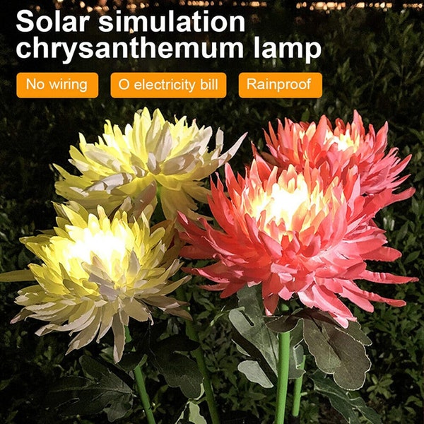 Solar Chrysanthemum Flower (4 Pack 2 yellow + 2 Pink) Solar Garden lights, Outdoor Waterproof, Decorative Solar Powered for Pathway