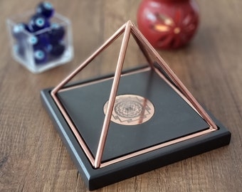 Copper Energy Pyramid for Meditation Healing – Wood Copper Giza Pyramid with Sri Yantra Energy Mat-Handmade 100% Copper Energy Pyramid