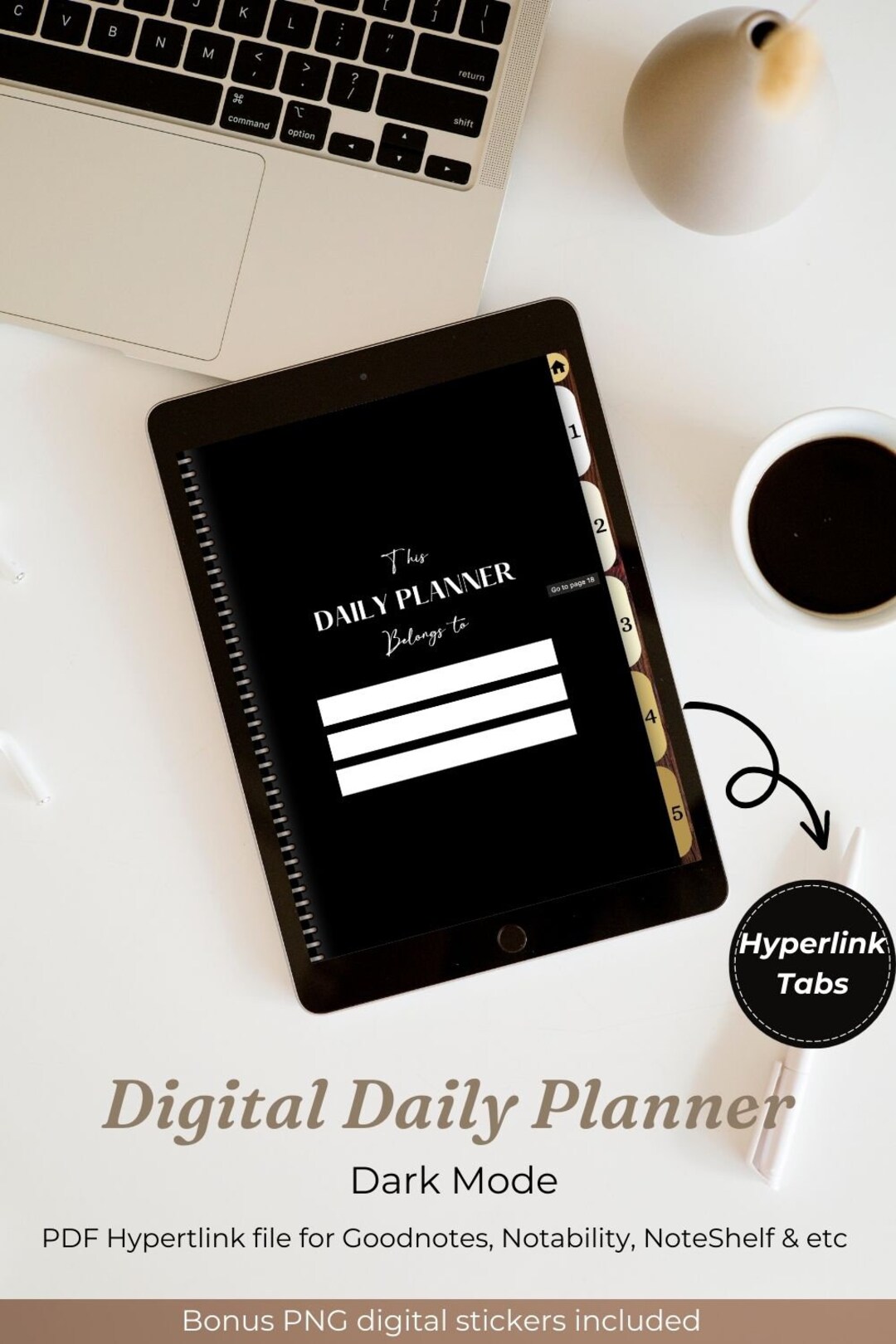 Undated Digital Dark Mode Daily Planner for Women, Good Notes Planner ...