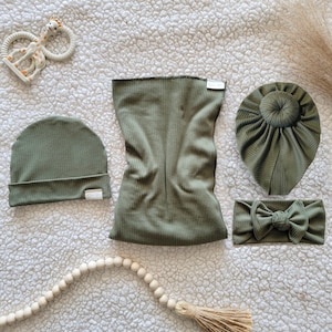Olive Ribbed Knit Baby Swaddle Set