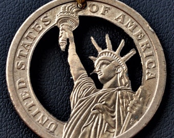 Statue Of Liberty Cut Coin Pendant Necklace Coin