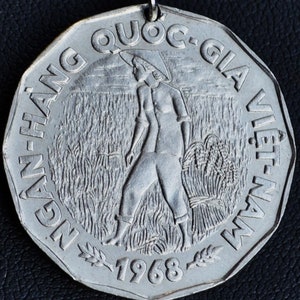 Vietnam Rice Farmer 12 Sided Coin Pendant Necklace