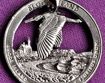 Block Island Heron Cut Coin Pendant Necklace