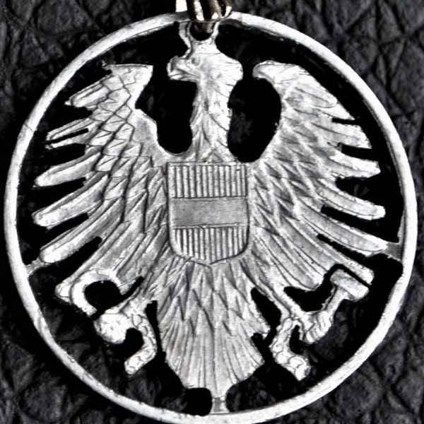 Austria 1947 Eagle Coat of Arms Cut Coin Pendant Necklace