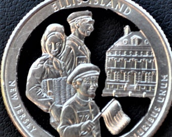 Ellis Island New Jersey Cut Coin Pendant Necklace
