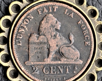 1874 Belgium Lion Coin Pendant Necklace