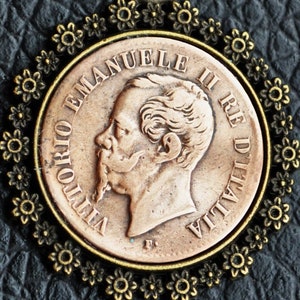 Italy 1863 King Vittorio Emanuele II Coin Pendant Necklace
