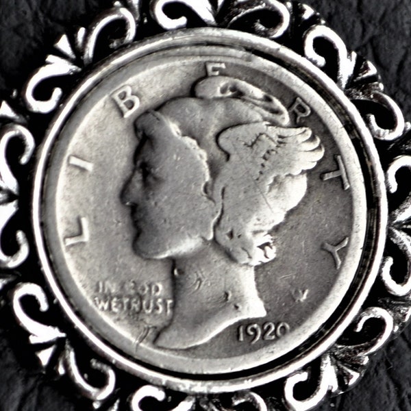 1920 Silver Mercury Head Dime Pendant Necklace