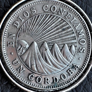 Nicaragua 5 Mountains with Radiant Sun Coin Pendant Necklace