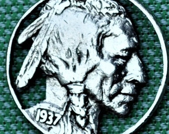 Cut Coin Buffalo Head NIckel Pendant Necklace