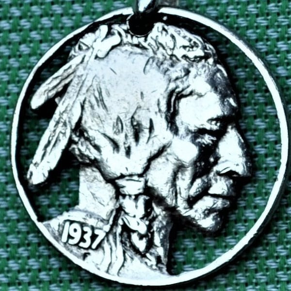 Cut Coin Buffalo Head NIckel Pendant Necklace
