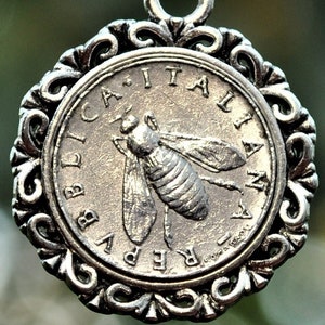 Italy 1950&#39;s Bee Coin Pendant Necklace