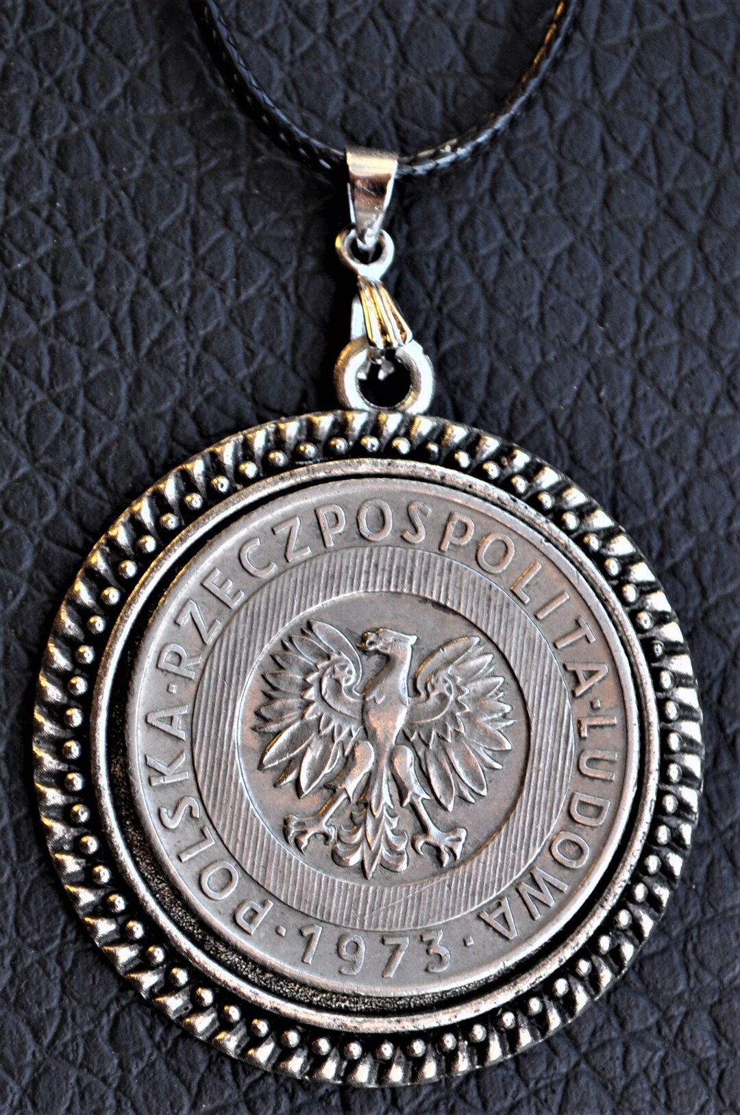 Large Poland White Eagle Coat of Arms Coin Pendant Necklace Etsy