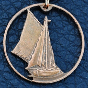 Gambia Sailboat Cut Coin Pendant Necklace