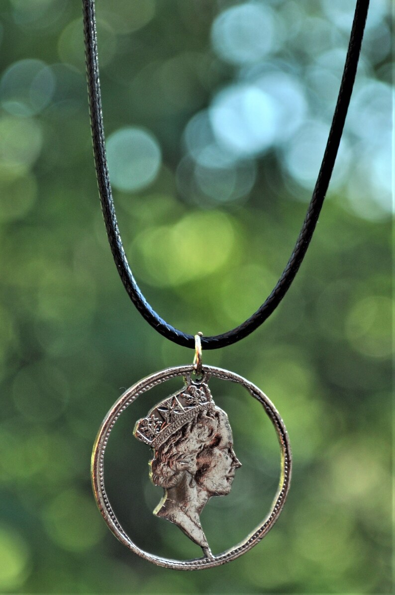 Queen Elizabeth Bronze Cut Coin Pendant Necklace Etsy