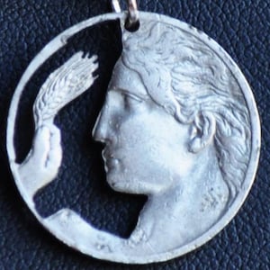 Italy 1912 Woman with Wheat Ear Cut Coin Pendant Necklace