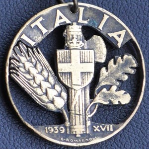 Italy Crowned Savoy Arms Cut Coin Pendant Necklace