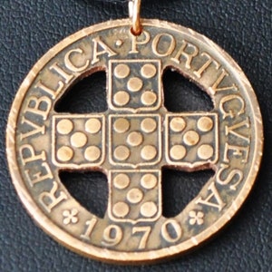Portugal Five Shields  Cut Coin Pendant Necklace