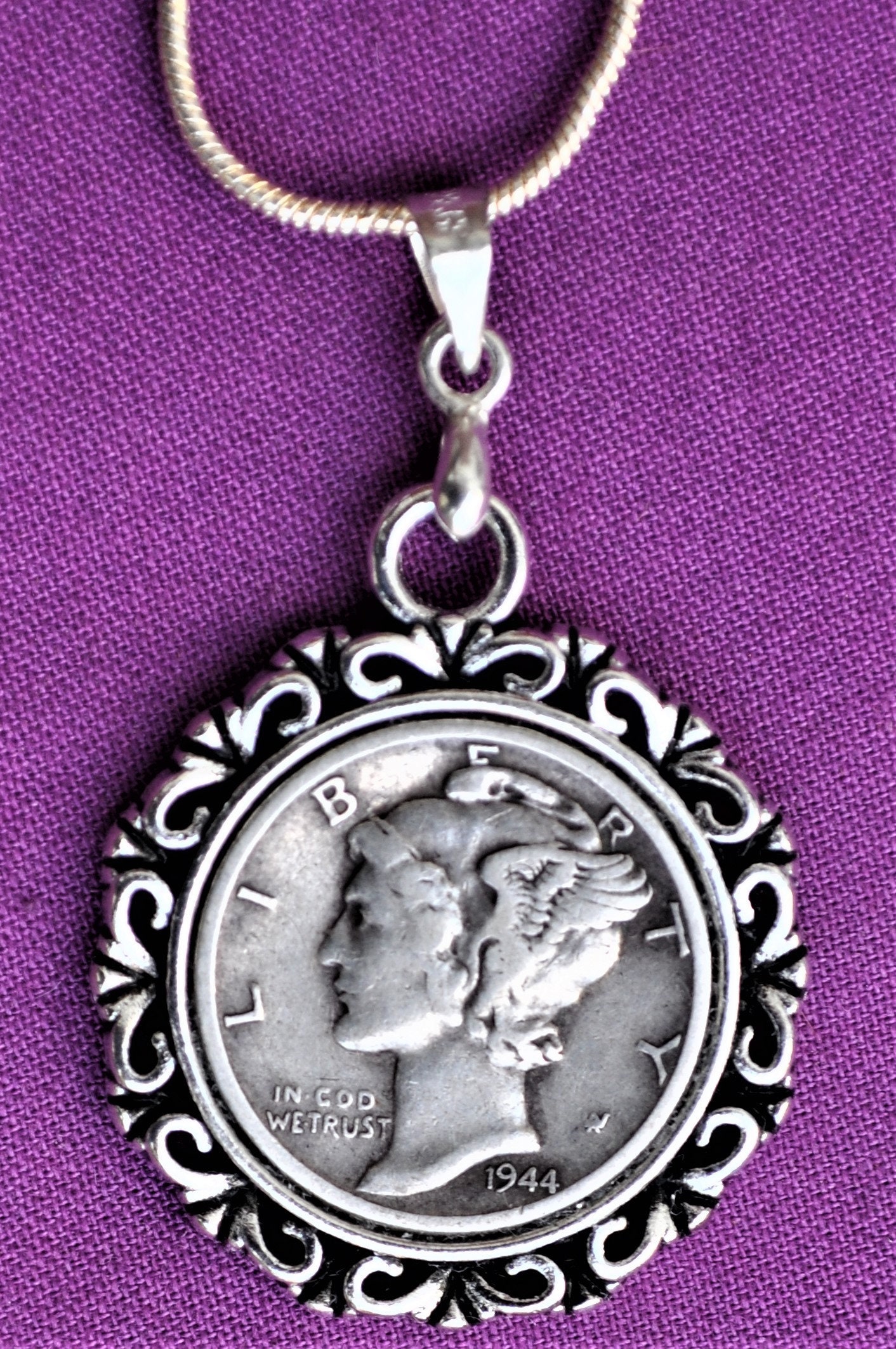 1944 Silver Vintage Mercury Head Dime Coin Pendant Necklace Etsy