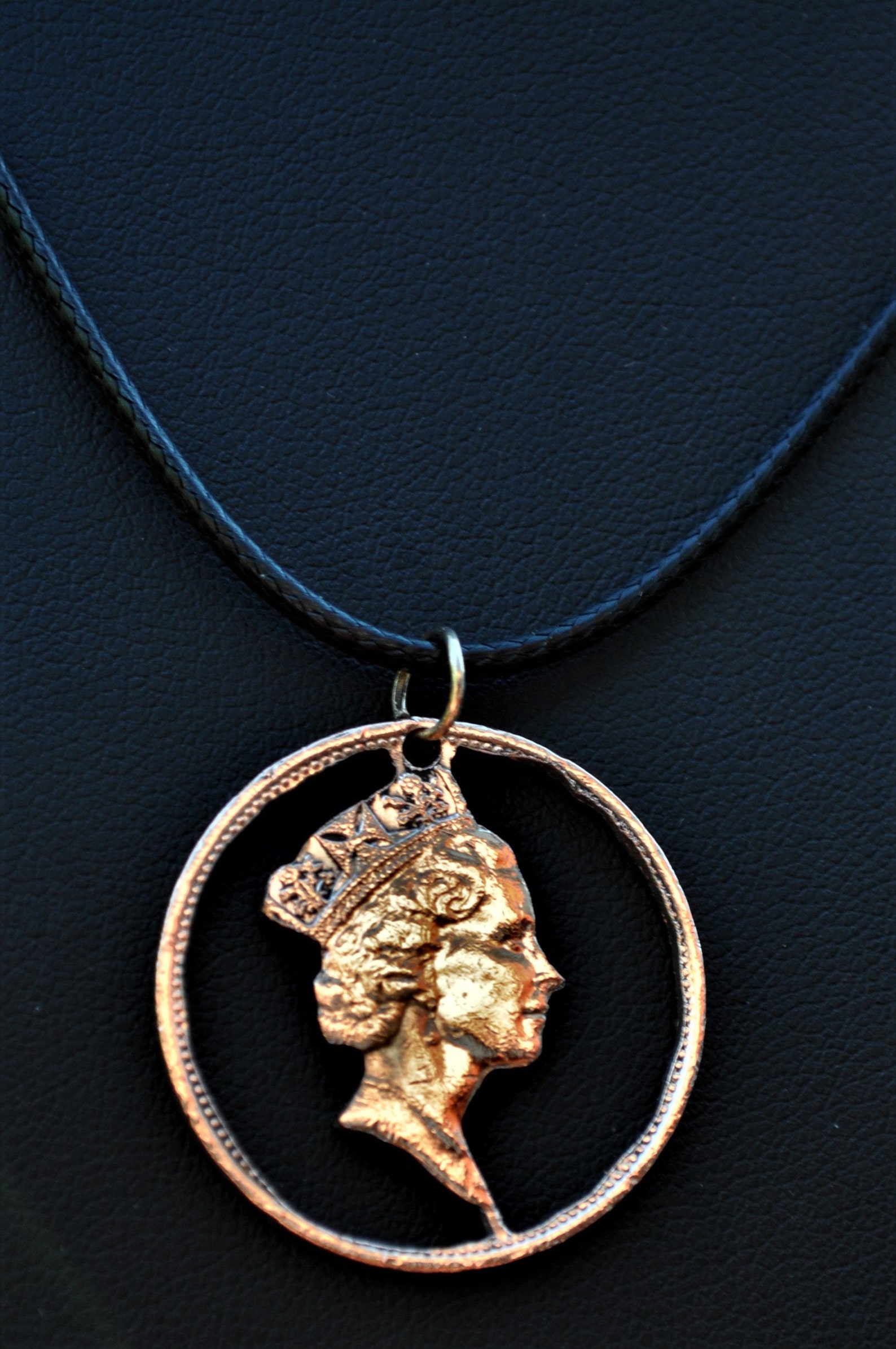 Queen Elizabeth Bronze Cut Coin Pendant Necklace Etsy