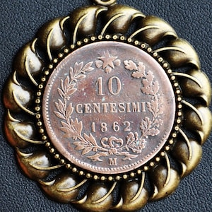 Large Italy 1862 Coin Pendant Necklace
