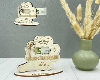 Kleeblatt zum verschenken Wunscherfüller Geldgeschenk Wunscherfüller Geschenk personalisiertes Geschenk Geburtstagsgeschenke Pusteblume