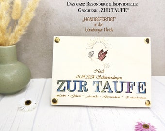 Personalisiertes Tauf Geschenk aus Holz - Geldgeschenk-Karte zur Taufe mit einer Taube – Handgefertigtes Taufgeschenk mit Wunschgravur